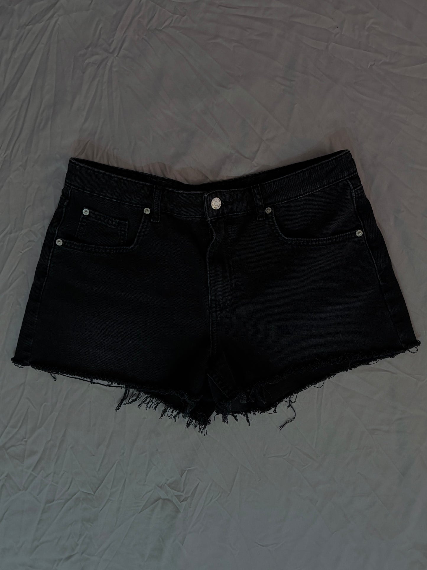 women's double crossed denim shorts