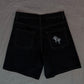 double crossed denim shorts