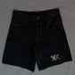 double crossed denim shorts