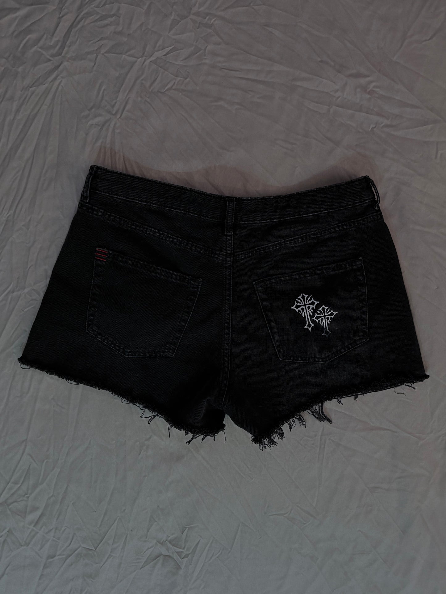 women's double crossed denim shorts