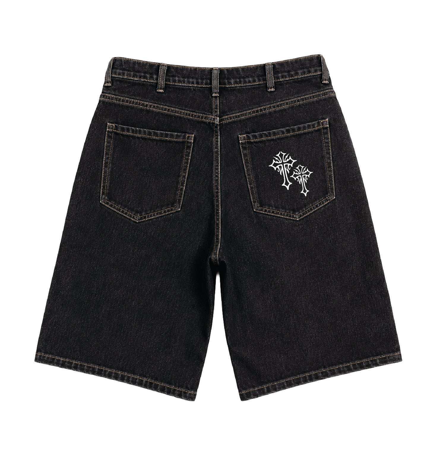 double crossed denim shorts