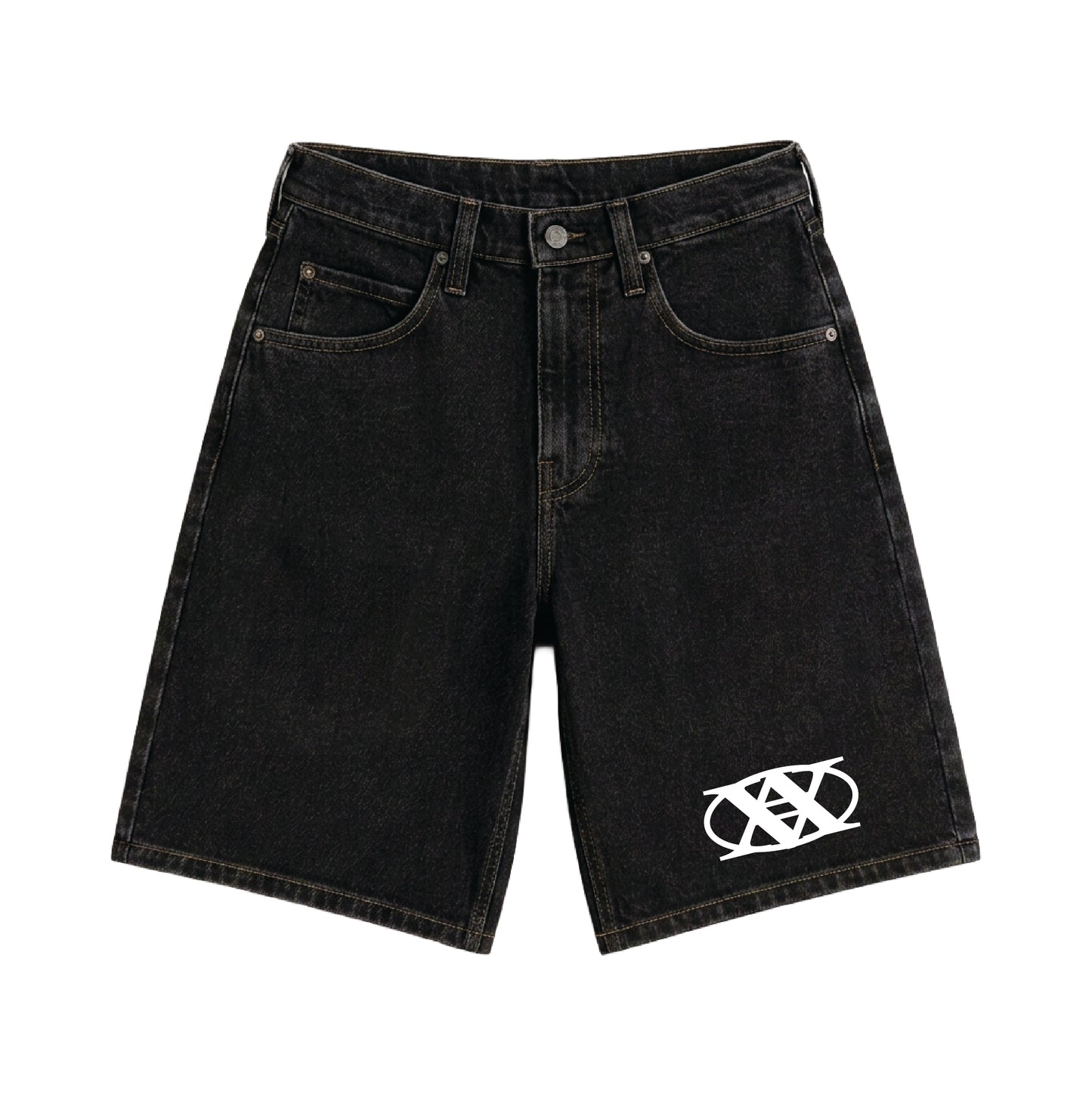 double crossed denim shorts