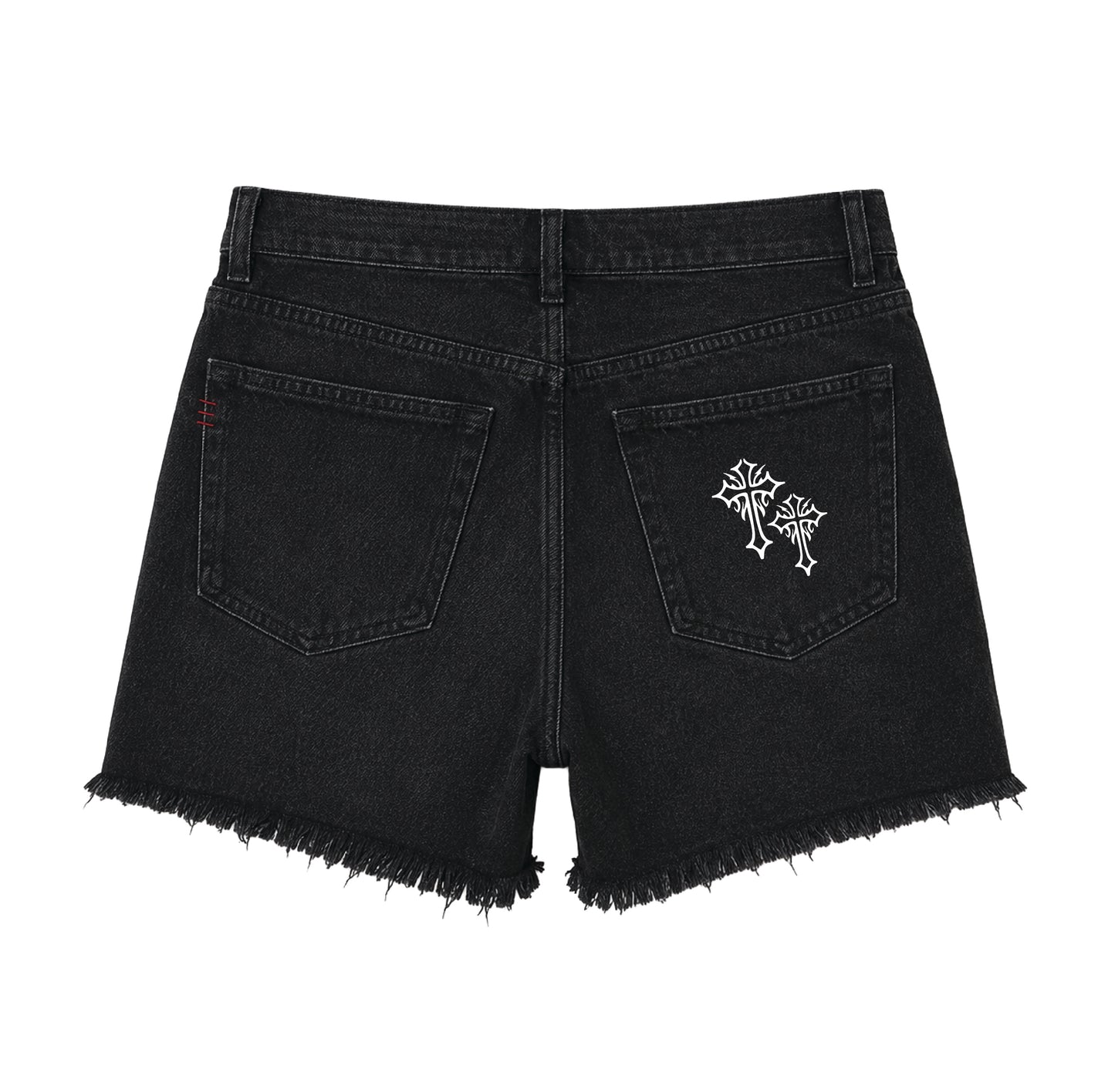women's double crossed denim shorts