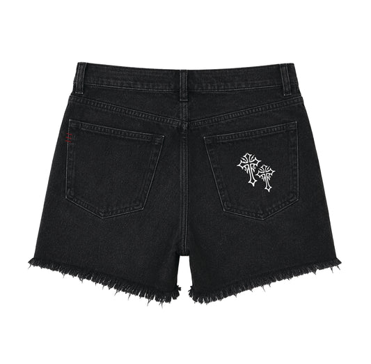 women's double crossed denim shorts